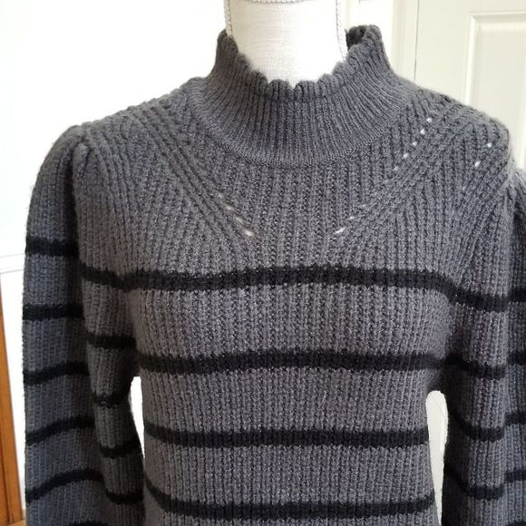 La Classe Couture Gray Sweater Dress Stripes Poof Sleeve Size Medium - Picture 4 of 10